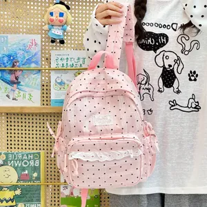 Koreaanse polkadot schoolrugzak, casual schattige kanten dubbele schoudertas voor meisjes