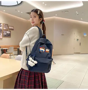 Minimalist casual school backpack for women with cute patch and large capacity daily use