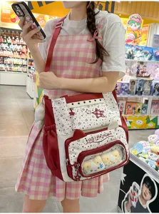 Schattige Lolita anime ita tas met doorzichtig venster, kattenoren en ruim canvas.