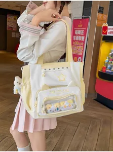 Leuke transparante ita tas canvas shopper zoete meisjes schoudertas met doorzichtig venster.