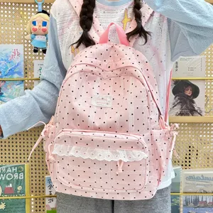 Roze stippen schoolrugzak schattige casual met volants dubbele riem dagelijkse tas