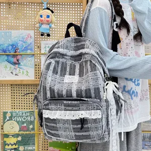 Koreaanse stijl college rugzak met schattige kantruffles, casual leuke schooltas voor meisjes.