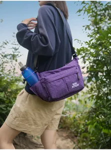 Bolso bandolera de cuadros para hombres y mujeres, bolso de nylon ligero con bolsillo para botella.