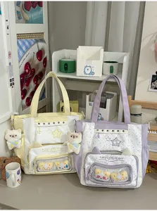 Leuke canvas tote bag met doorzichtig venster, grote ita tas voor school en dagelijks gebruik.
