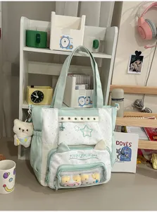 Schattige canvas tas met doorzichtig venster en kattenoren voor dagelijks gebruik.