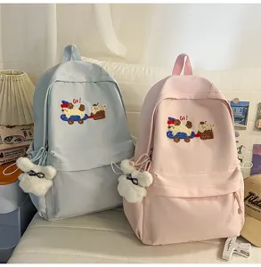 Casual canvas school backpack large capacity cute student bookbag for teenagers daily use