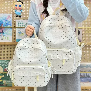 Koreaanse stijl schattige polkadot schooltas met zoete kantafwerking casual rugzak voor dagelijks
