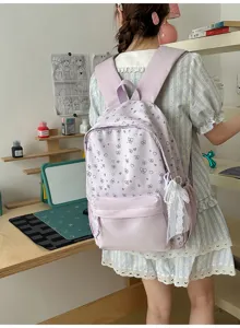 Leuke Koreaanse stijl studenten rugzak voor meisjes, grote paarse schooltas met strik hert print.