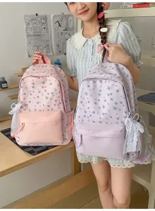 Schattige Koreaanse stijl schoolrugzak voor tienermeisjes, grote capaciteit strik patroon tas.