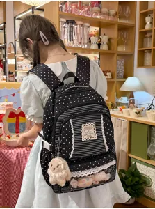 Leuke sterren canvas schoolrugzak met transparant voorvak en schattige konijnenhanger