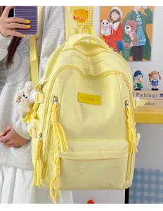 Leuke gele schoolrugzak voor meisjes, grote casual dagrugzak met prachtige geborduurde details.