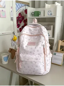 Leuke roze rugzak voor school en dagelijks gebruik, grote capaciteit met schattige print.