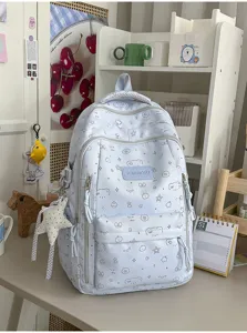 Leuke blauwe rugzak met sterrenprint voor studenten grote capaciteit casual schooltas