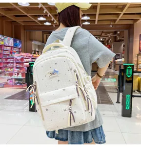 Japans stijl schattig sterren patroon casual rugzak voor vrouwen en school tas detail.