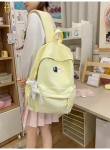 Koreaanse stijl casual canvas rugzak voor studenten, schattige kat borduurwerk schooltas.