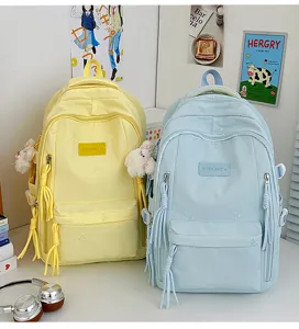 Leuke schoolrugzak voor meisjes, grote capaciteit tas met dubbele schouder en schattige konijnenhanger.