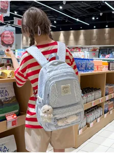 Lichtblauwe rugzak met sterrenpatroon voor studenten dagelijks gebruik schattig design 1st