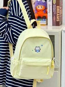 Leuke canvas schoolrugzak voor studenten, casual dagelijkse rugzak met kattenborduurwerk.