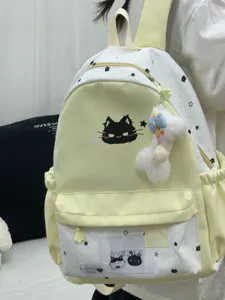 Leuke kat sterren canvas rugzak voor meisjes, stijlvolle grote schooltas en dagelijkse tas.