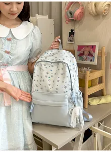 Schattige Koreaanse stijl studentenrugzak voor tienermeisjes, grote capaciteit schooltas met strikken.