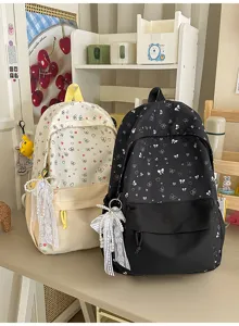 Schattige Koreaanse stijl grote capaciteit schoolrugzak met strik en hart print voor meisjes
