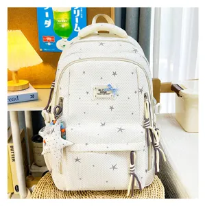 Casual canvas rugzak voor studenten met schattig sterrenpatroon en vintage design.
