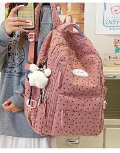 Roze corduroy sterrenprint schoolrugzak casual lichtgewicht dagrugzak voor jonge meiden