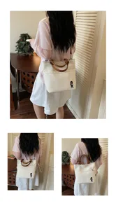 Sac cabas en toile épaisse style coréen pour femmes, sac bandoulière décontracté quotidien