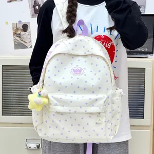 Leuke Koreaanse stijl ster hart print canvas studenten rugzak casual schooltas met pluche hanger