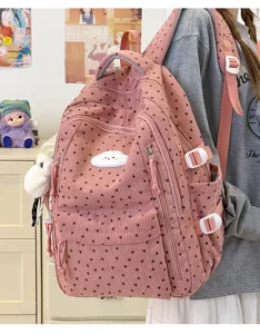Roze corduroy schoolrugzak met sterrenprint en schattige wolk patch voor dagelijks gebruik