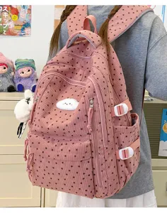 Roze corduroy schoolrugzak met sterrenprint en schattige wolk patch voor tieners dagelijks