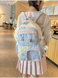 Schattige pastelkleurige schoolrugzak voor meisjes, grote ins style dagrugzak met sterren.