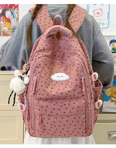 Leuke roze ribfluwelen schoolrugzak met sterrenprint voor tieners lichtgewicht reisdagrugzak.