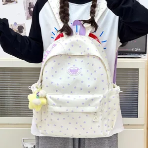 Japanse Stijl Ster Hart Afdruk Student Schoolrugzak Grote Capaciteit Waterdicht Polyester Dagrugzak Voor Dames Meisjes