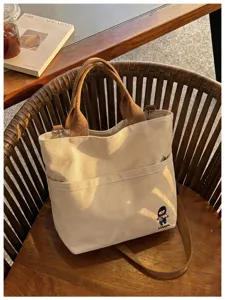 Sac cabas en toile épaisse style coréen pour femmes, sac d'épaule de banlieue décontracté.