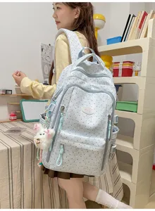 Japanse stijl zoete polkadot rugzak voor meisjes, lichtgewicht en schattige dagelijkse tas.