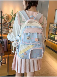 schattige schooltas voor meisjes grote capaciteit kawaii roze blauw rugzak details