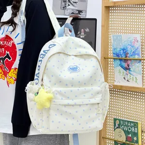 Canvas studentenrugzak met blauw sterpatroon, trendy Japanse schooltas voor dagelijks gebruik.