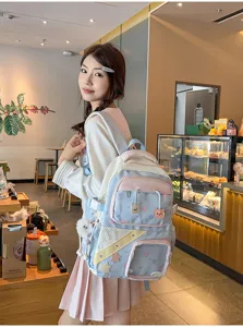 Leuke ins-stijl schoolrugzak voor meisjes, grote capaciteit, pastelkleurige studententas.