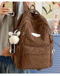 Corduroy sterrenprint schoolrugzak voor tienermeisjes, lichte casual dagrugzak voor campus en reizen.