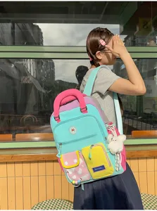 Koreaanse stijl dopamine colorblock rugzak casual studenten schooltas met vakken