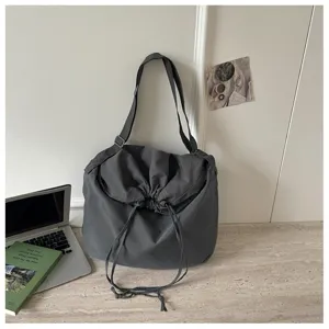 Sac à bandoulière unicolore décontracté avec cordon, grande capacité, sac messager élégant.