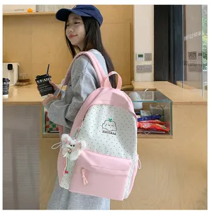 Japanse zoete polkadot rugzak met schattige wolkprint, casual grote schooltas.
