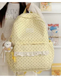 Koreaanse schattige stippen rugzak met kantafwerking, lichtgewicht casual schooltas voor meisjes.