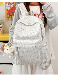 Casual canvas rugzak voor dames grote capaciteit schooltas met schattige konijnenprint.