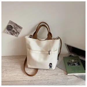 Sac cabas en toile épaisse style coréen pour femmes, sac bandoulière décontracté pour le travail.