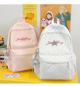 Japanse stijl stippen ster rugzak voor dames, schattige lichte schooltas voor studenten.