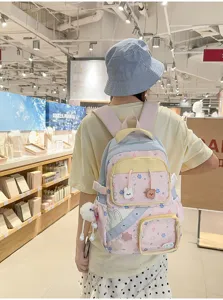 Leuke pastel schoolrugzak voor meisjes grote capaciteit casual boekentas met hangers.