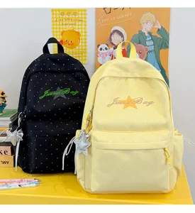 Casual canvas polkadot rugzak voor jonge schoolmeisjes, schattige ster schooltas.