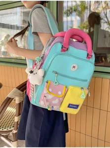 Koreaanse dopamine color-block rugzak, stijlvolle casual schooltas voor dames